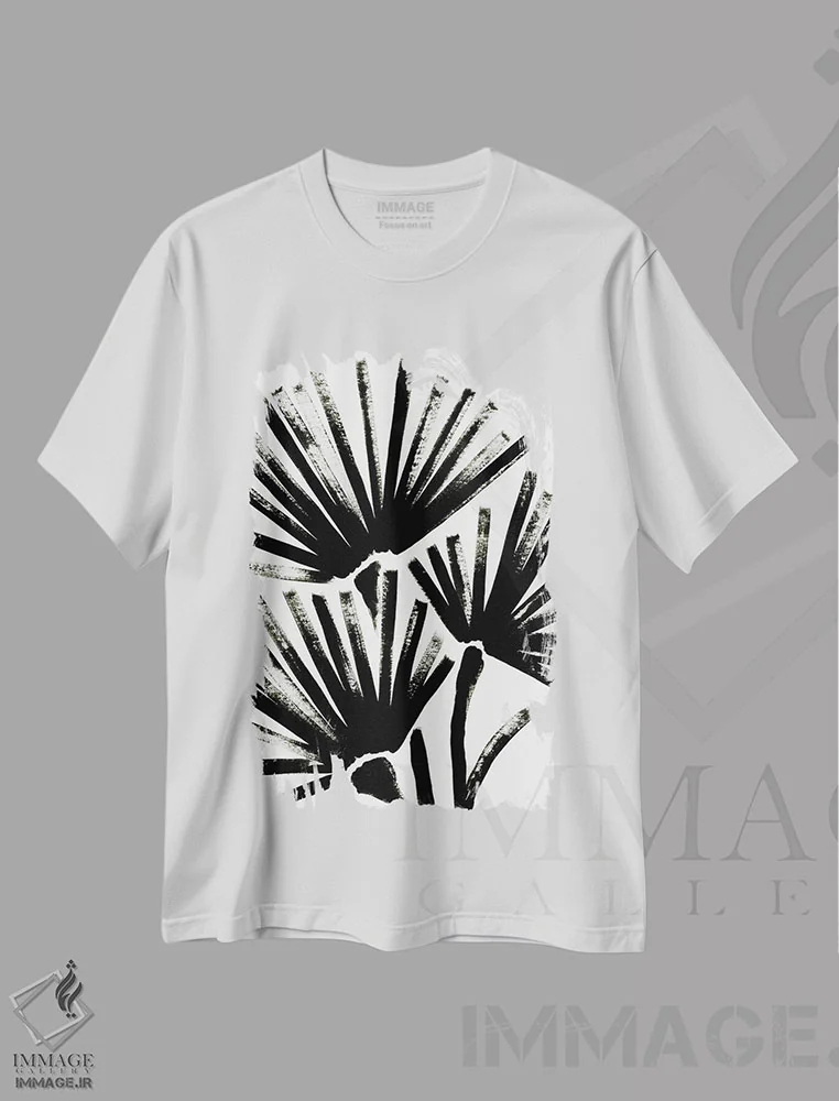 تیشرت سفید طرح دار قلم موی بادبزنی ۲، آبستره اثر جون اریکا وس | immage.ir