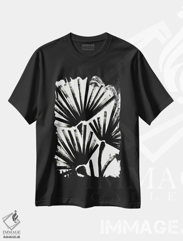 تیشرت مشکی طرح دار قلم موی بادبزنی ۲، آبستره اثر جون اریکا وس | فروشگاه ایماژ