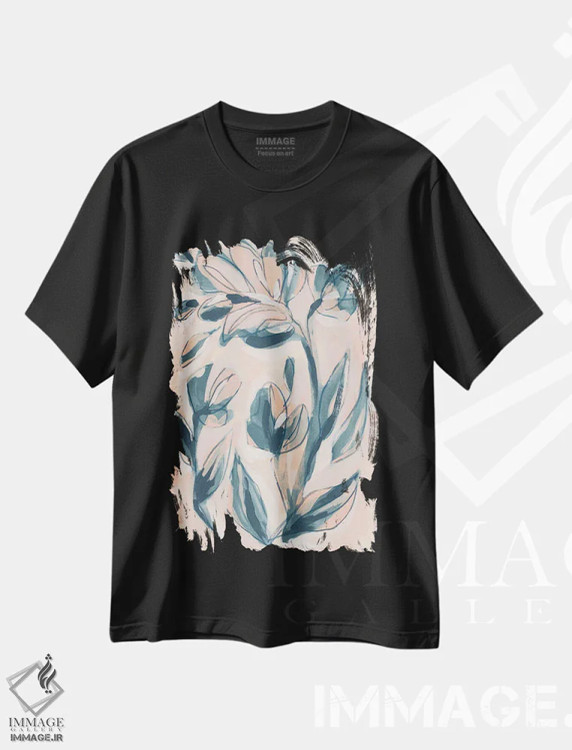 تیشرت مشکی طرح دار باغ سرخگون نیلی ۲، آبستره اثر جون اریکا وس | فروشگاه ایماژ
