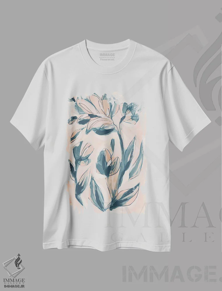 تیشرت سفید طرح دار باغ سرخگون نیلی ۲، آبستره اثر جون اریکا وس | immage.ir