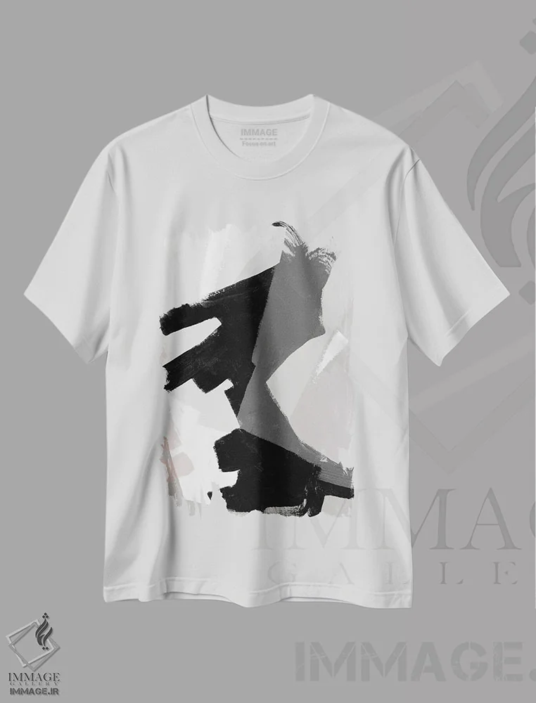 تیشرت سفید طرح دار ریتم درهم تنیده ۱ اثر جون اریکا وس | فروشگاه ایماژ