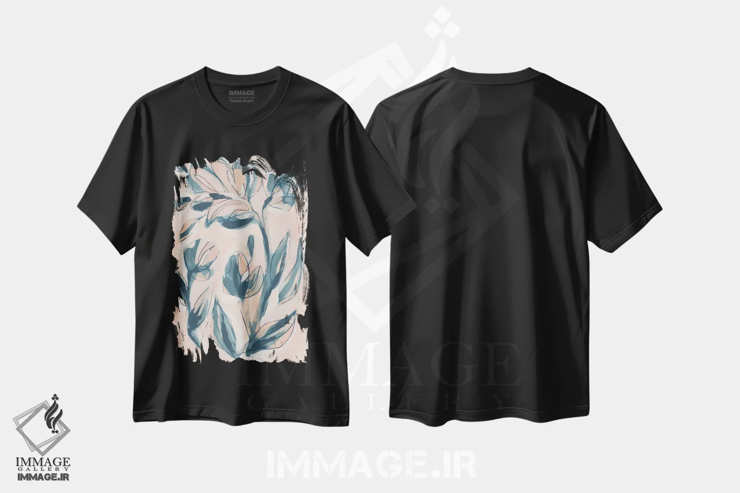 تیشرت مشکی طرح دار باغ سرخگون نیلی ۲، آبستره اثر جون اریکا وس | فروشگاه ایماژ