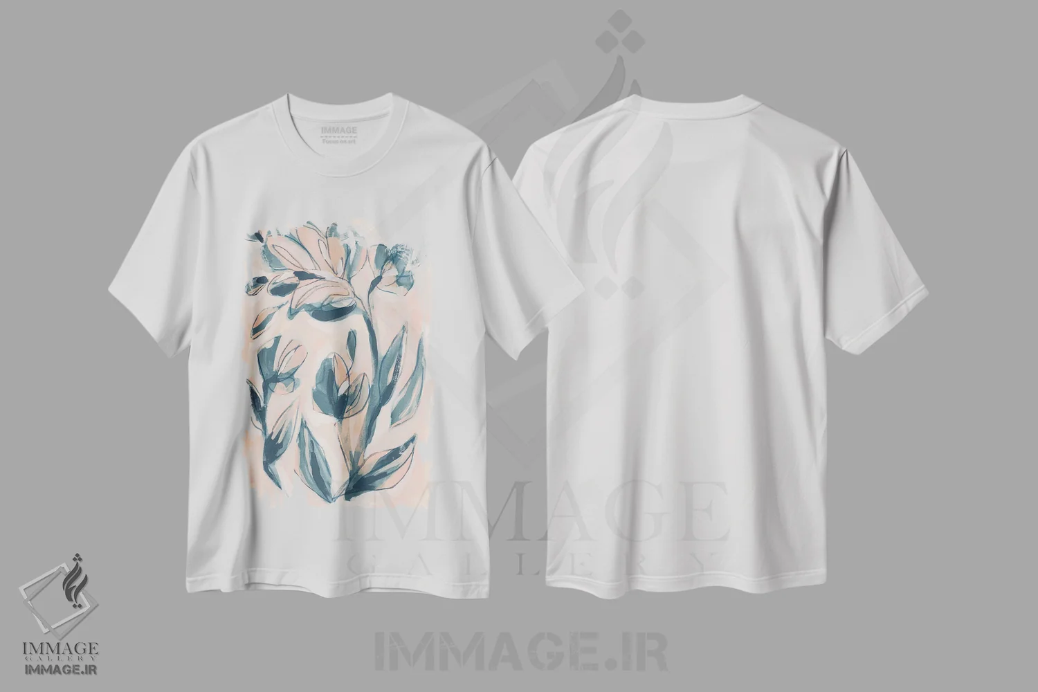 تیشرت سفید طرح دار باغ سرخگون نیلی ۲، آبستره اثر جون اریکا وس | immage.ir