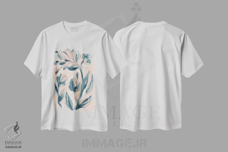 تیشرت سفید طرح دار باغ سرخگون نیلی ۲، آبستره اثر جون اریکا وس | immage.ir