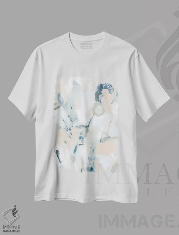 تیشرت سفید طرح دار نت های آبی ۱ اثر جون اریکا وس | immage.ir