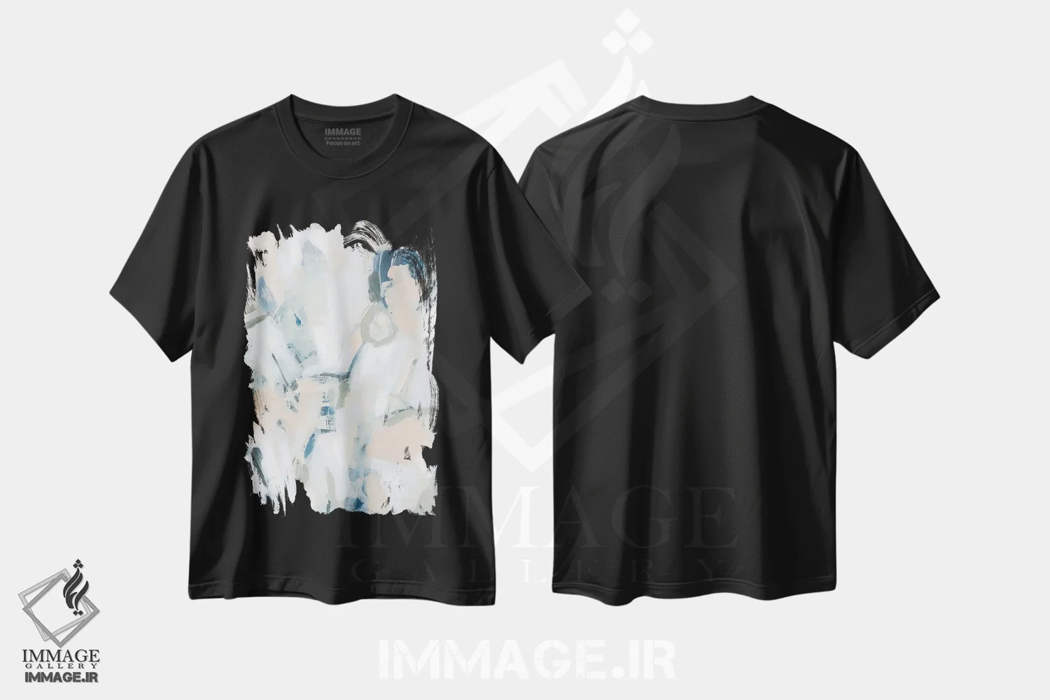 تیشرت مشکی طرح دار نت های آبی ۱ اثر جون اریکا وس | فروشگاه ایماژ