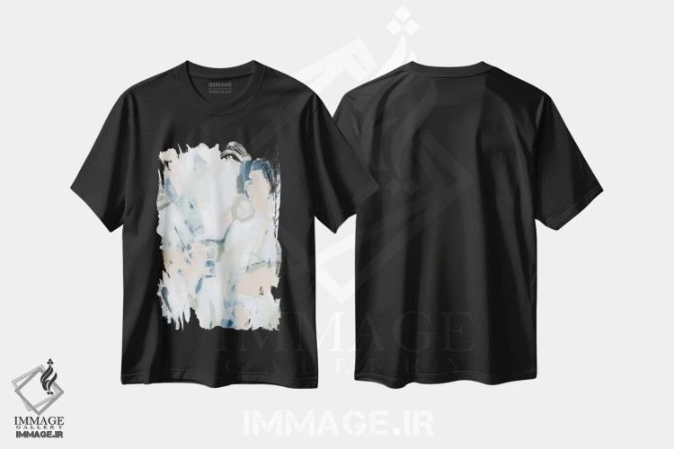 تیشرت مشکی طرح دار نت های آبی ۱ اثر جون اریکا وس | فروشگاه ایماژ