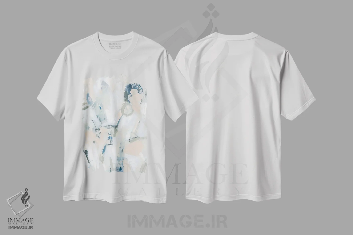 تیشرت سفید طرح دار نت های آبی ۱ اثر جون اریکا وس | immage.ir