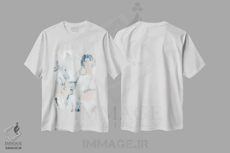 تیشرت سفید طرح دار نت های آبی ۱ اثر جون اریکا وس | immage.ir