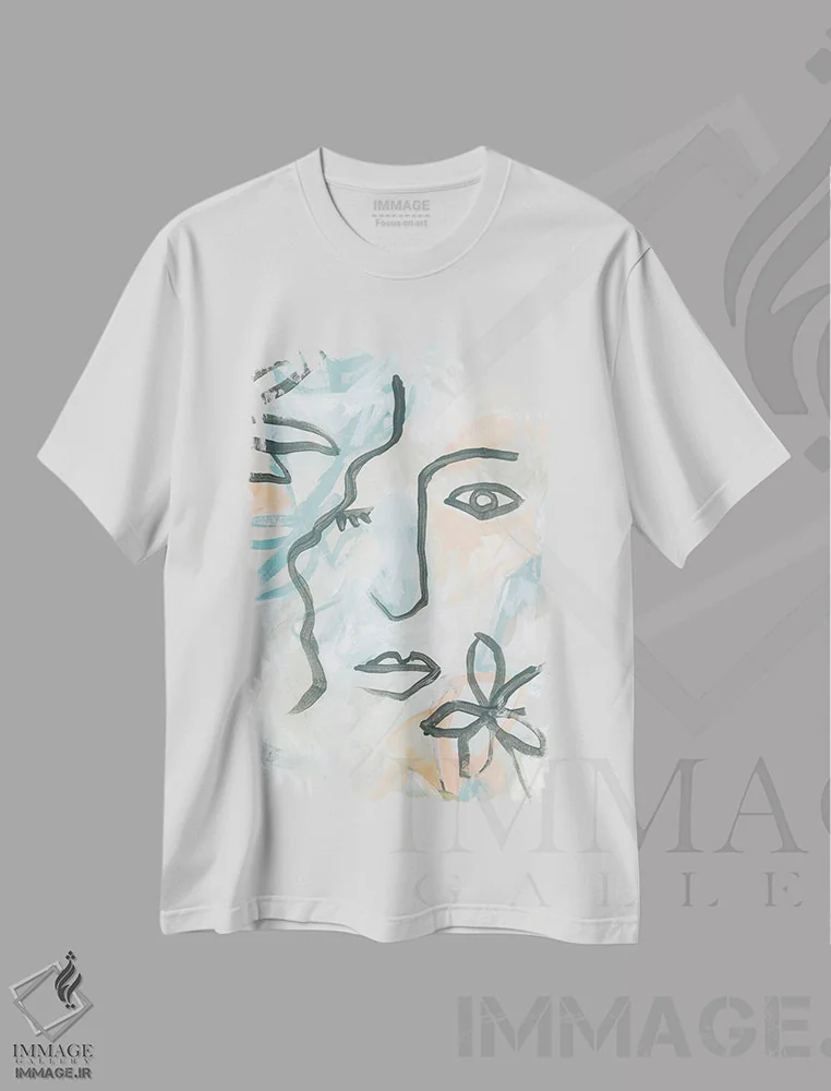 تیشرت سفید طرح دار نگاه فرسکو ۱، آبستره اثر جون اریکا وس | فروشگاه ایماژ