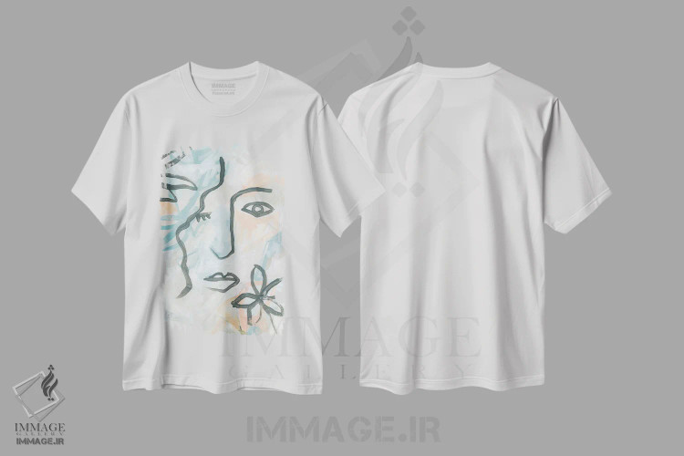 تیشرت سفید طرح دار نگاه فرسکو ۱، آبستره اثر جون اریکا وس | فروشگاه ایماژ