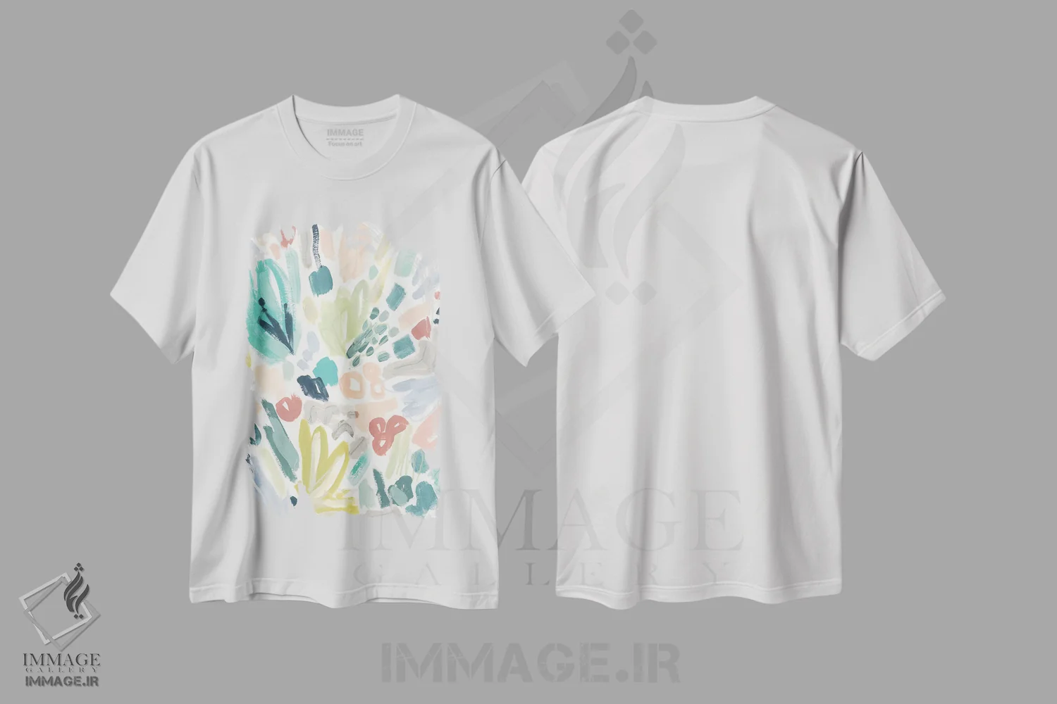 تیشرت سفید طرح دار ترازو باغچه ای ۱، آبستره اثر جون اریکا وس | immage.ir