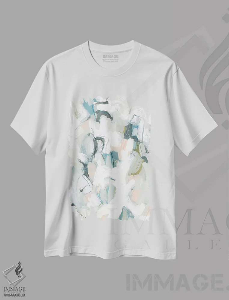تیشرت سفید طرح دار معادله پاستلی ۲ اثر جون اریکا وس | فروشگاه ایماژ