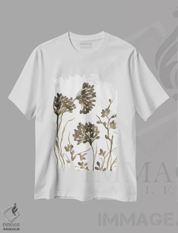 تیشرت سفید طرح دار سایه روشن گلبرگ سپیا ۱، آبستره اثر جون اریکا وس | فروشگاه ایماژ