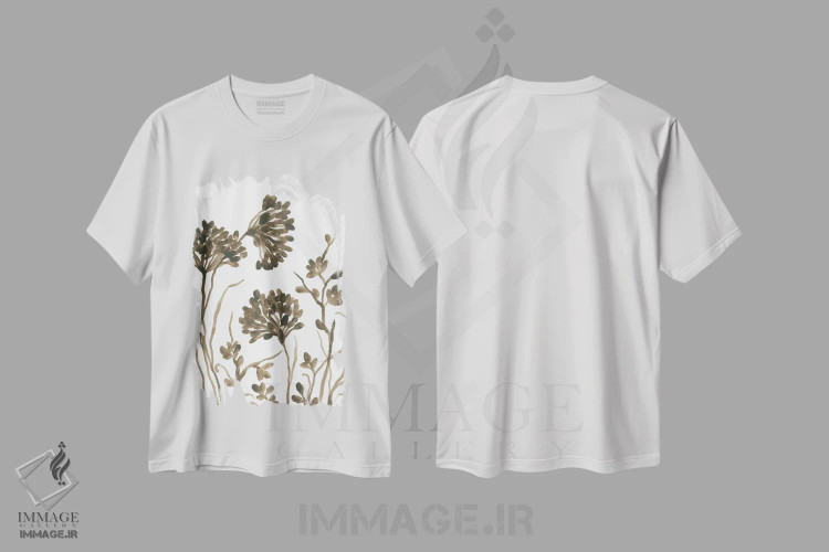 تیشرت سفید طرح دار سایه روشن گلبرگ سپیا ۱، آبستره اثر جون اریکا وس | فروشگاه ایماژ