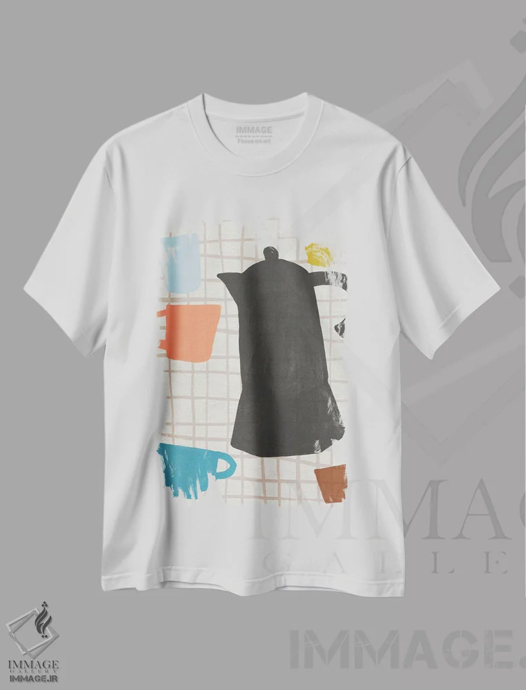 تیشرت سفید طرح دار برش های قهوه ۲، تزئینی اثر جون اریکا وس | فروشگاه ایماژ