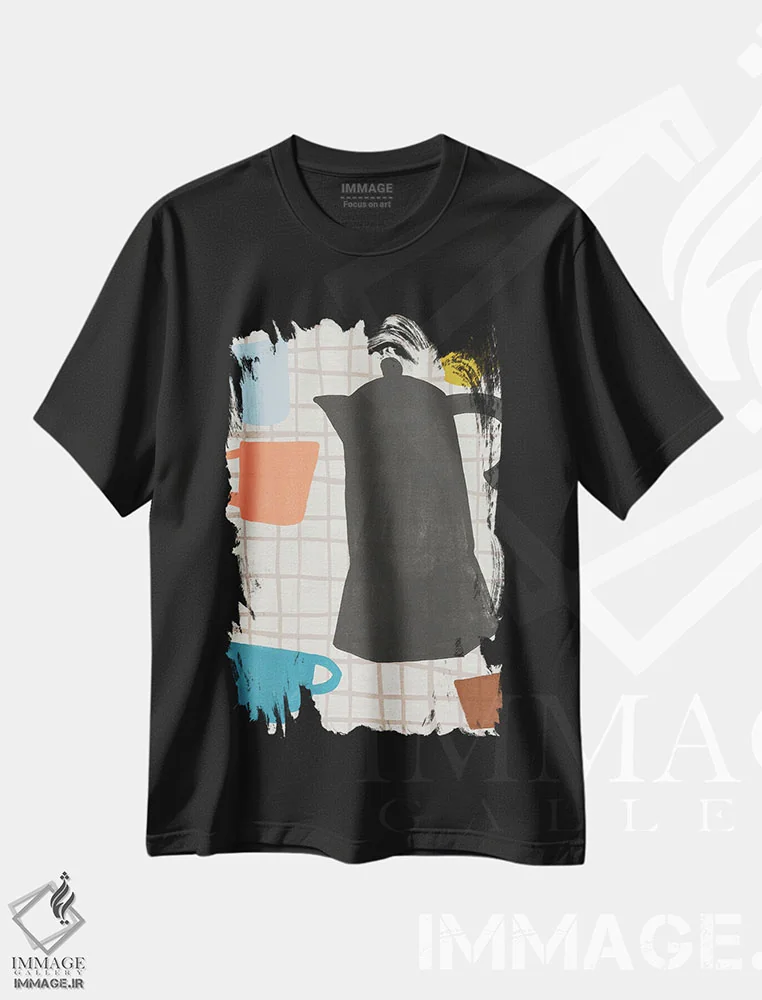 تیشرت مشکی طرح دار برش های قهوه ۲، تزئینی اثر جون اریکا وس | immage.ir