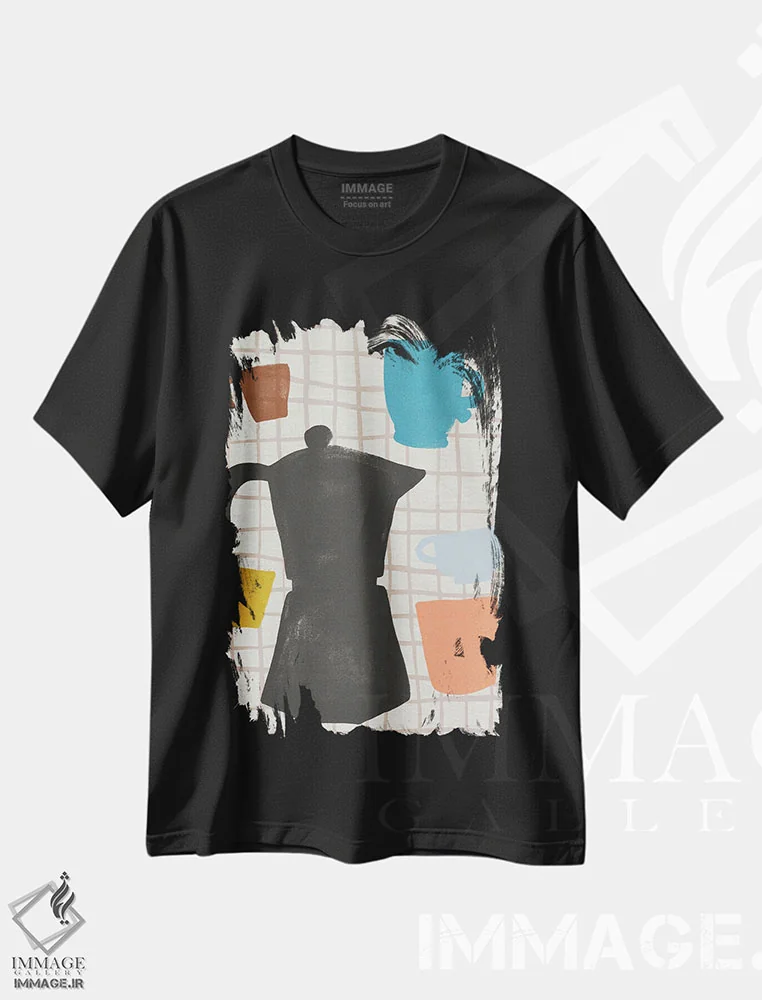 تیشرت مشکی طرح دار برش های قهوه ۱، تزئینی اثر جون اریکا وس | فروشگاه ایماژ
