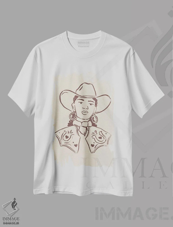 تیشرت سفید طرح دار نمای پروفایل دختر گاوچران ۱، تزئینی اثر جون اریکا وس | immage.ir