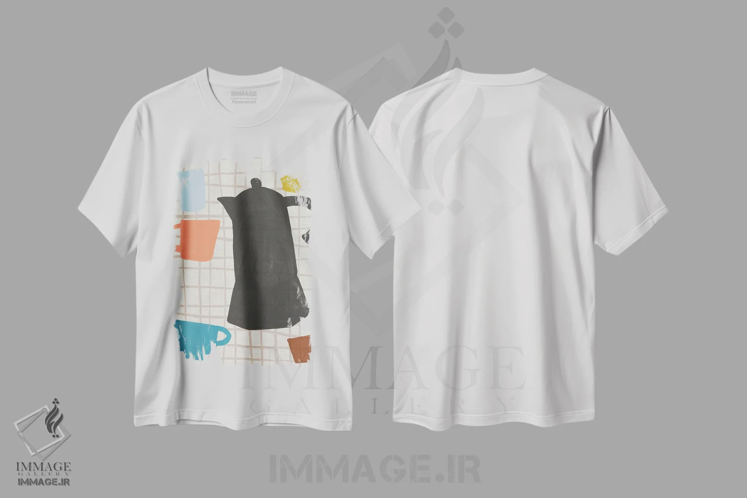 تیشرت سفید طرح دار برش های قهوه ۲، تزئینی اثر جون اریکا وس | فروشگاه ایماژ