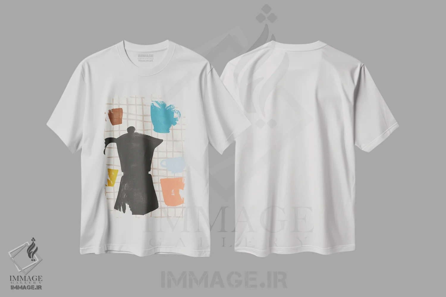 تیشرت سفید طرح دار برش های قهوه ۱، تزئینی اثر جون اریکا وس | immage.ir