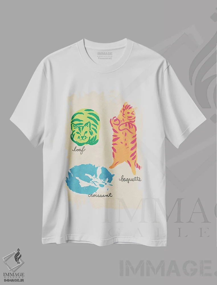 تیشرت سفید طرح دار اشکال مهم گربه ها ۱، تزئینی اثر جون اریکا وس | immage.ir