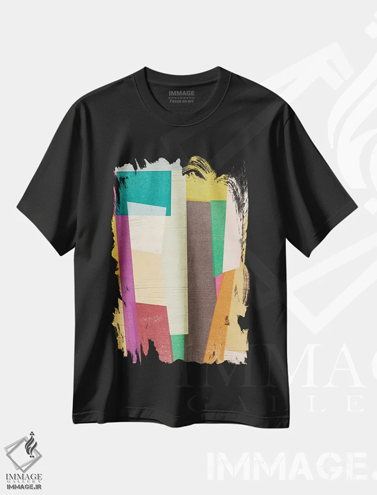 تیشرت مشکی طرح دار مسیر پرواز کاغذ ۲، آبستره اثر جون اریکا وس | فروشگاه ایماژ