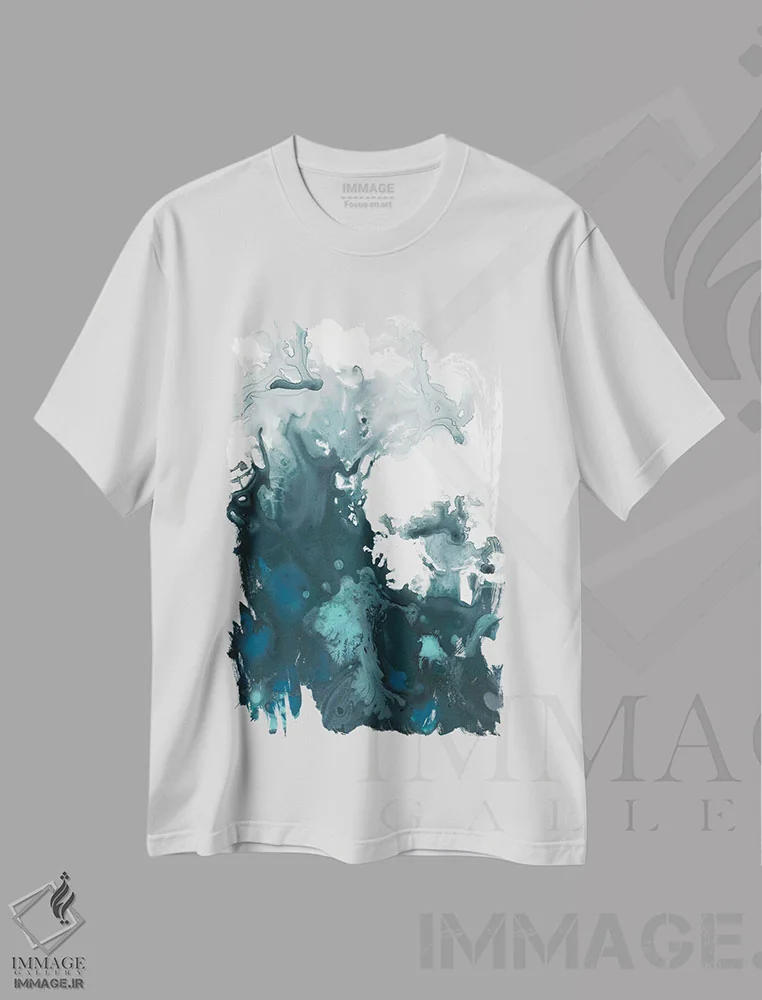 تیشرت سفید طرح دار طوفان نیلی دوم اثر جون اریکا وس | فروشگاه ایماژ