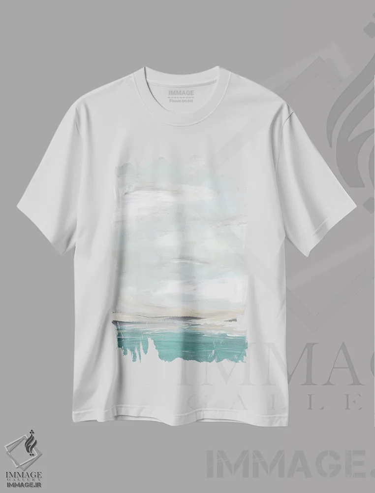 تیشرت سفید طرح دار چشم انداز کف دریا دوم اثر جون اریکا وس | immage.ir