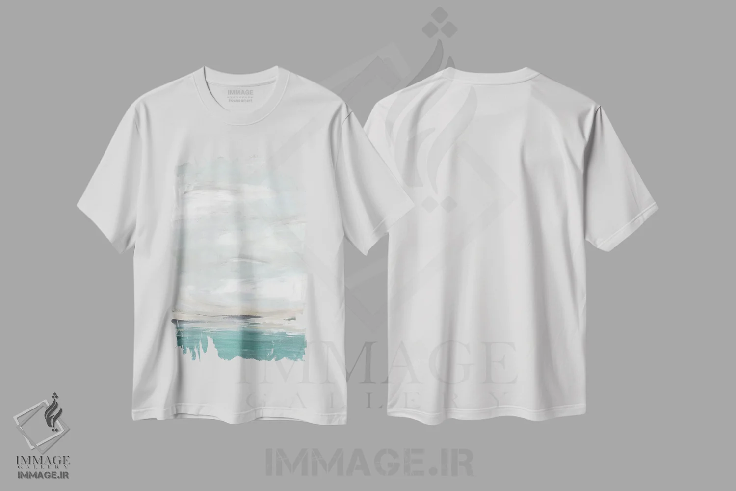 تیشرت سفید طرح دار چشم انداز کف دریا دوم اثر جون اریکا وس | immage.ir