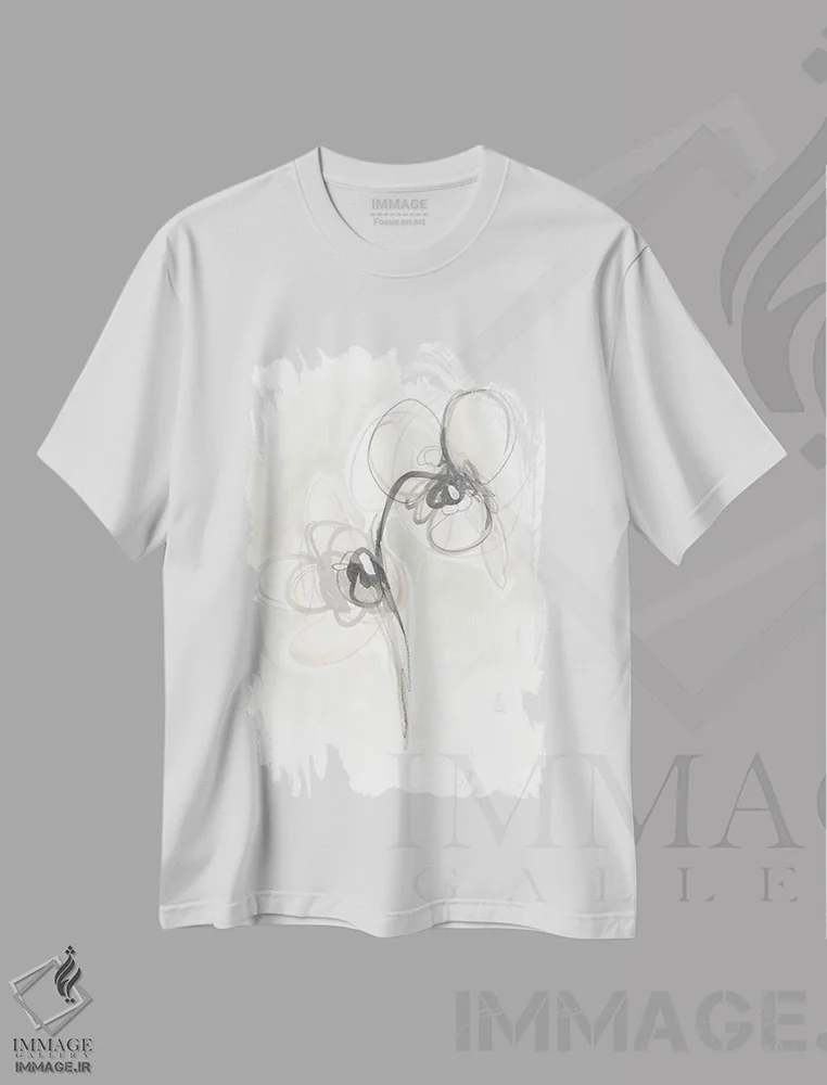 تیشرت سفید طرح دار اشارهٔ گل گون خنثی یکم، دکور معاصر اثر جون اریکا وس | immage.ir