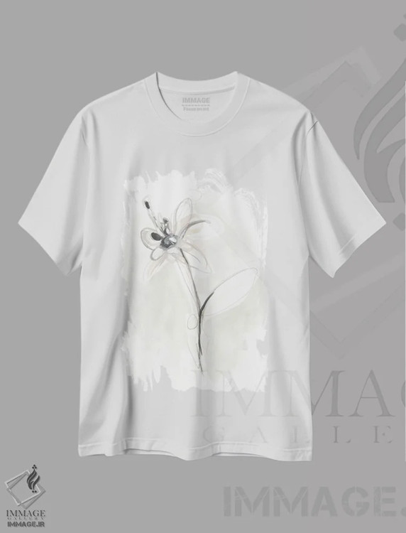 تیشرت سفید طرح دار اشارهٔ گل گون خنثی نهم، دکور معاصر اثر جون اریکا وس | immage.ir