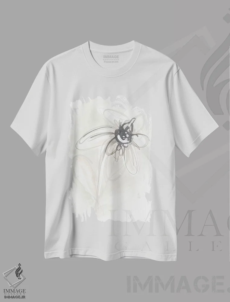 تیشرت سفید طرح دار اشارهٔ گل گون خنثی پنجم، دکور معاصر اثر جون اریکا وس | فروشگاه ایماژ