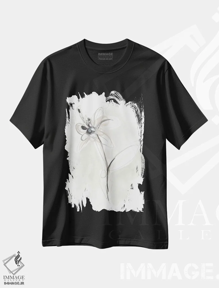 تیشرت مشکی طرح دار اشارهٔ گل گون خنثی نهم، دکور معاصر اثر جون اریکا وس | فروشگاه ایماژ