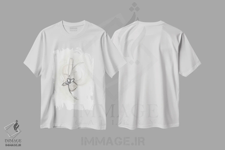 تیشرت سفید طرح دار اشارهٔ گل گون خنثی دوم، دکور معاصر اثر جون اریکا وس | فروشگاه ایماژ