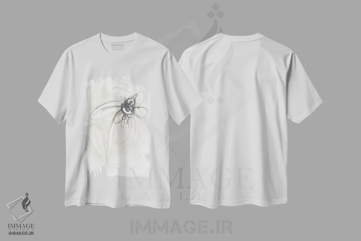 تیشرت سفید طرح دار اشارهٔ گل گون خنثی پنجم، دکور معاصر اثر جون اریکا وس | فروشگاه ایماژ