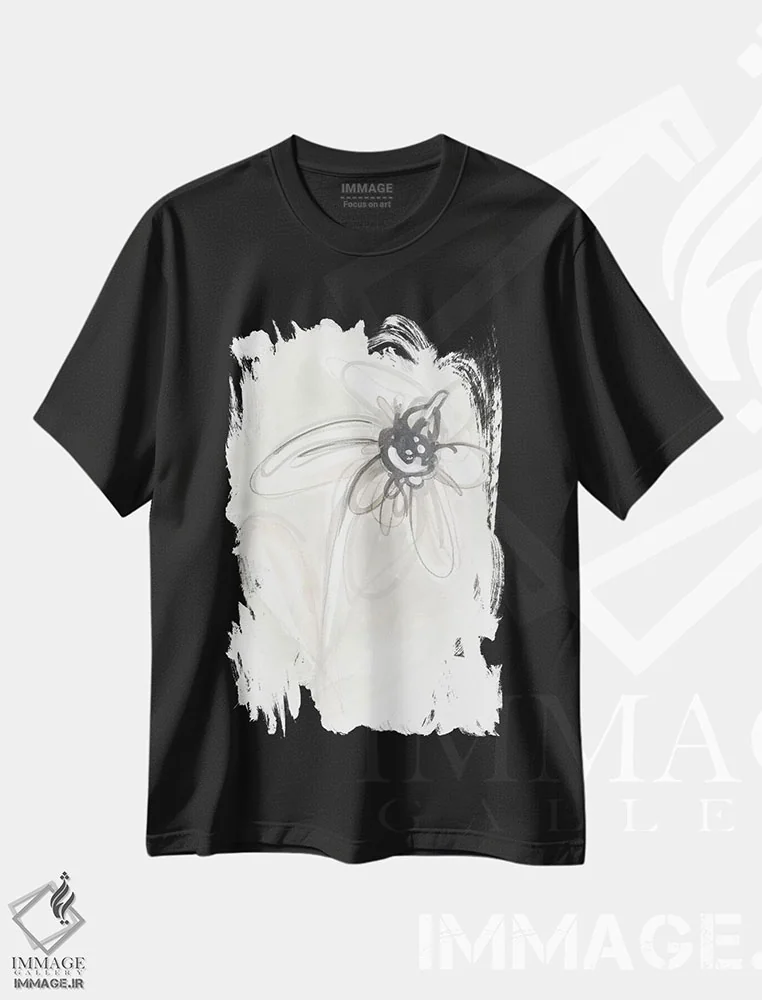 تیشرت مشکی طرح دار اشارهٔ گل گون خنثی پنجم، دکور معاصر اثر جون اریکا وس | immage.ir