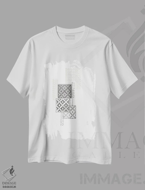 تیشرت سفید طرح دار ترکیب چاپ قالبی دوم، آبستره اثر جون اریکا وس | فروشگاه ایماژ