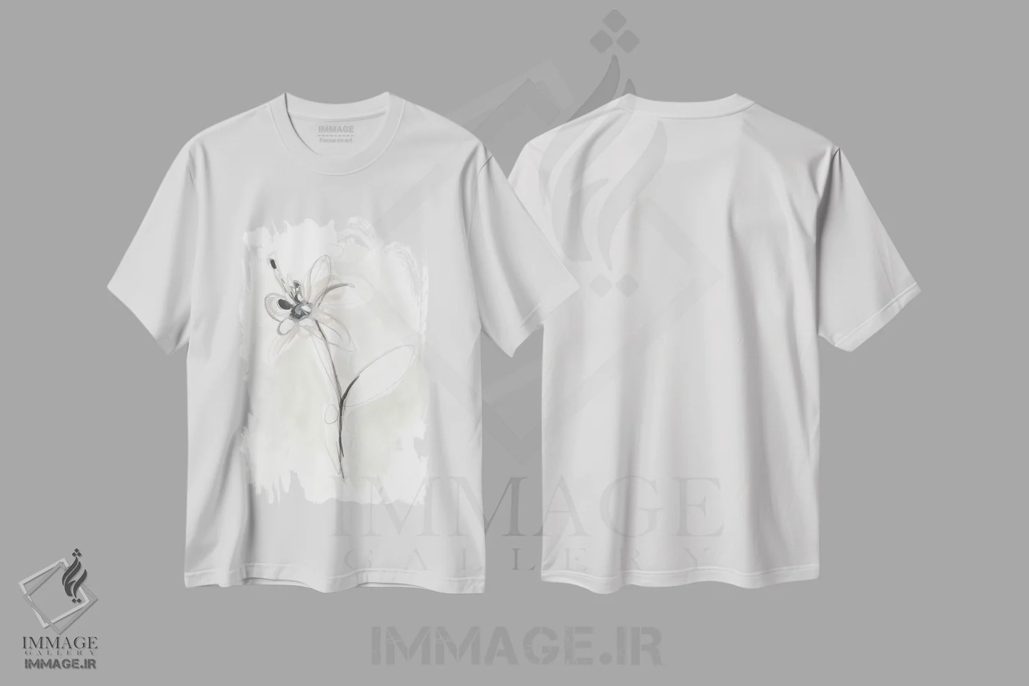 تیشرت سفید طرح دار اشارهٔ گل گون خنثی نهم، دکور معاصر اثر جون اریکا وس | immage.ir