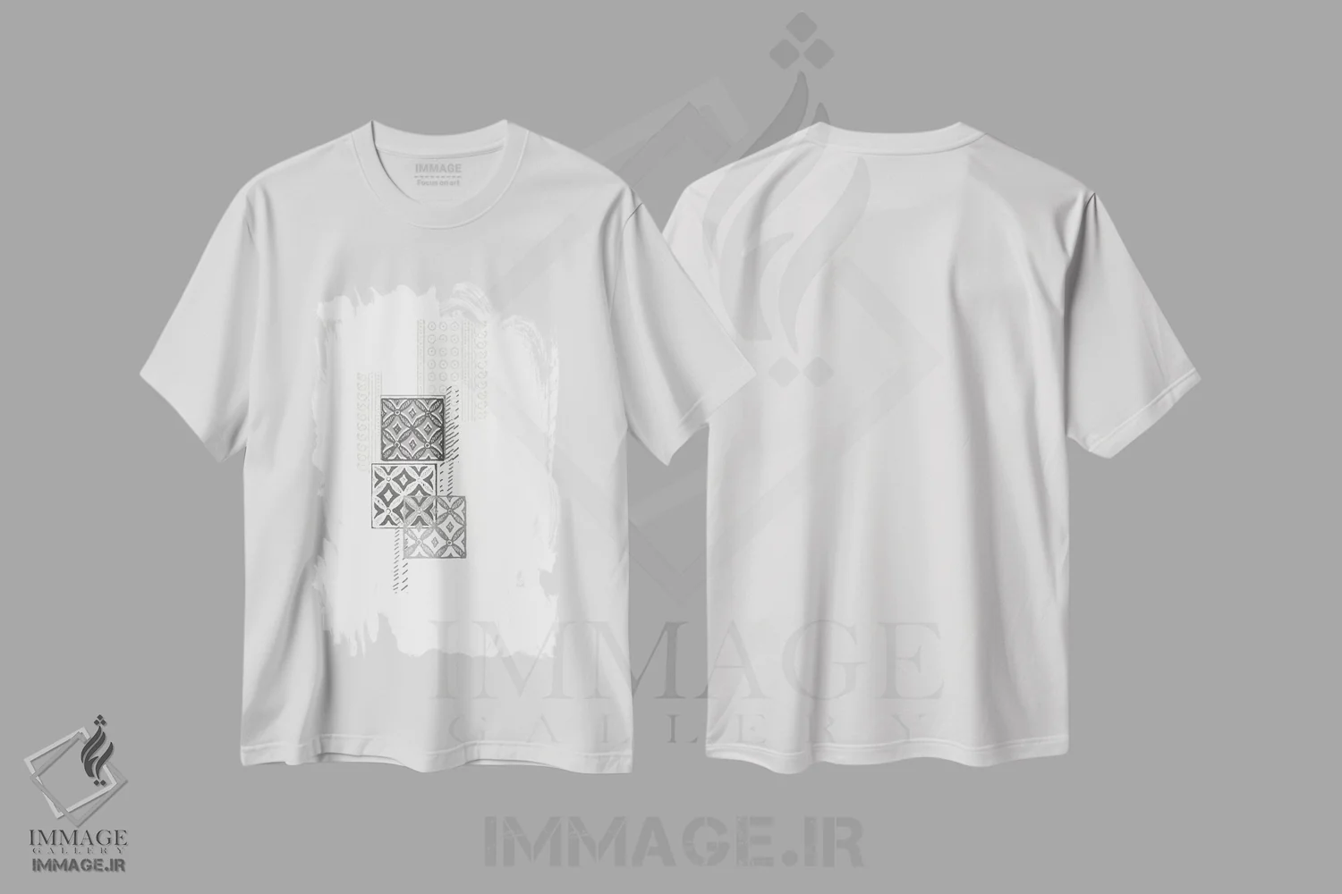 تیشرت سفید طرح دار ترکیب چاپ قالبی دوم، آبستره اثر جون اریکا وس | فروشگاه ایماژ