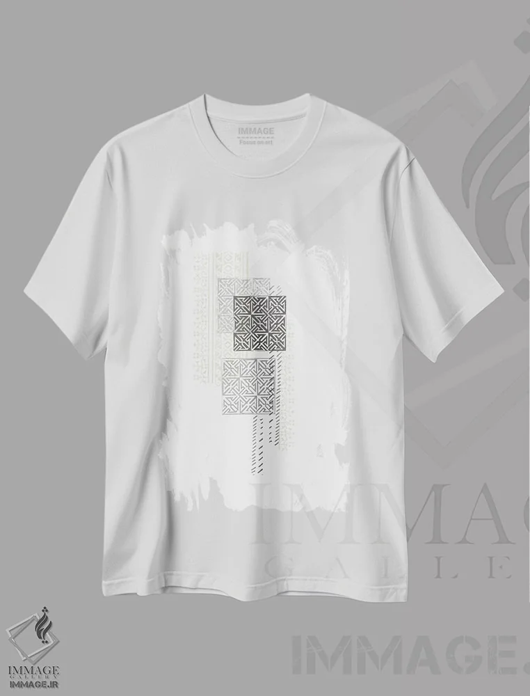 تیشرت سفید طرح دار ترکیب چاپ قالبی چهارم، آبستره اثر جون اریکا وس | immage.ir