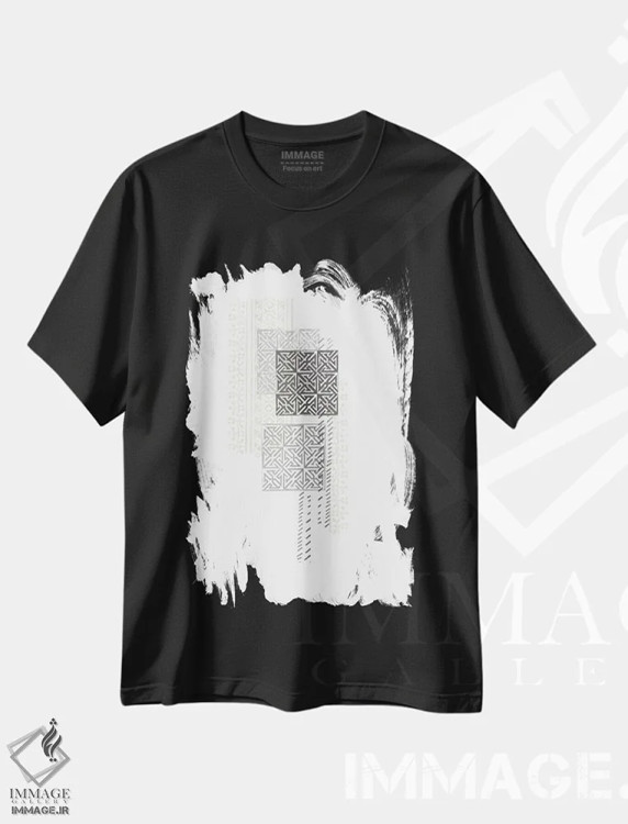 تیشرت مشکی طرح دار ترکیب چاپ قالبی چهارم، آبستره اثر جون اریکا وس | فروشگاه ایماژ