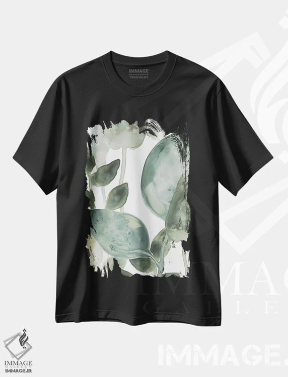 تیشرت مشکی طرح دار برگ های آبی دوم، دکور معاصر اثر جون اریکا وس | immage.ir