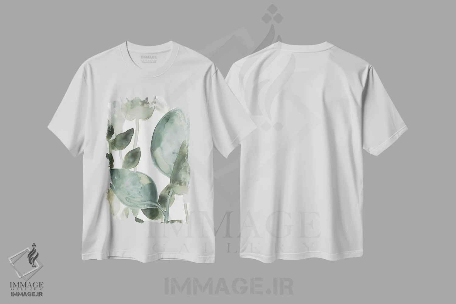 تیشرت سفید طرح دار برگ های آبی دوم، دکور معاصر اثر جون اریکا وس | فروشگاه ایماژ
