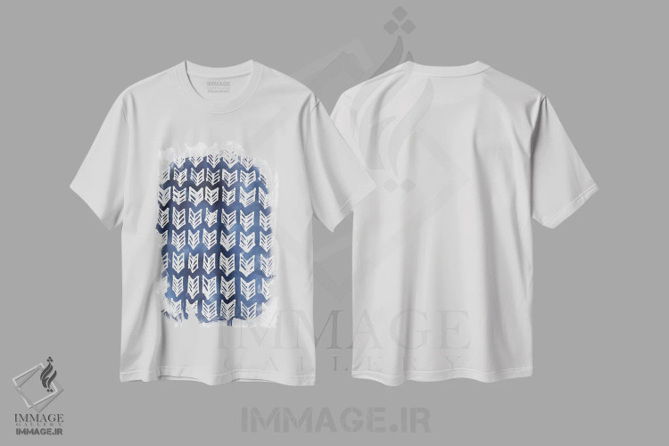 تیشرت سفید طرح دار برش باتیک نیلی چهارم اثر جون اریکا وس | فروشگاه ایماژ