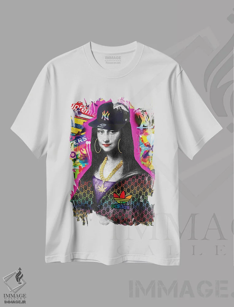 تیشرت سفید طرح دار مونالیزا، هنر دیجیتال اثر جسیکا استمپل | فروشگاه ایماژ