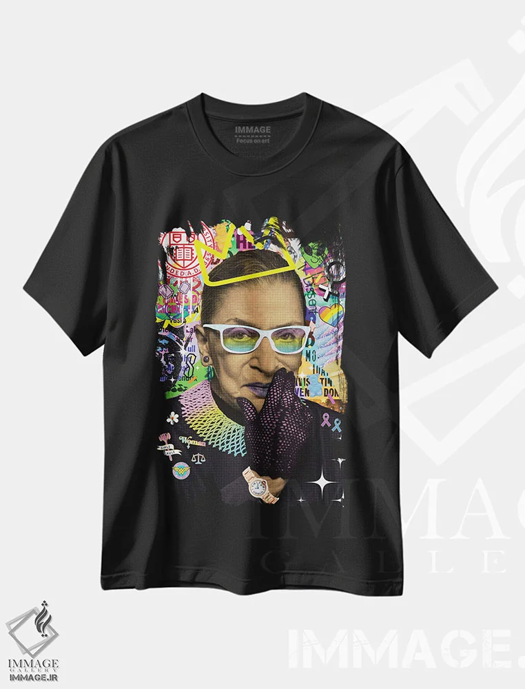 تیشرت مشکی طرح دار روث بیدر گینزبرگ، هنر دیجیتال اثر جسیکا استمپل | immage.ir