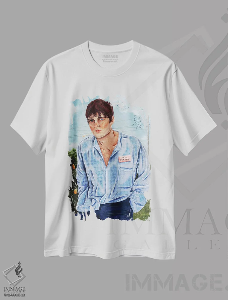 تیشرت سفید طرح دار کارگر مزرعه، هنر فاخر معاصر اثر جیمی ادلر | immage.ir
