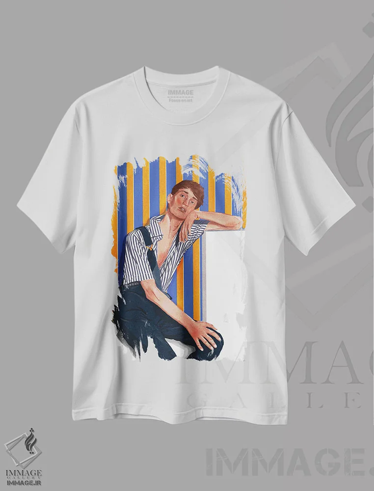 تیشرت سفید طرح دار راه راه ها، هنر فاخر معاصر اثر جیمی ادلر | فروشگاه ایماژ
