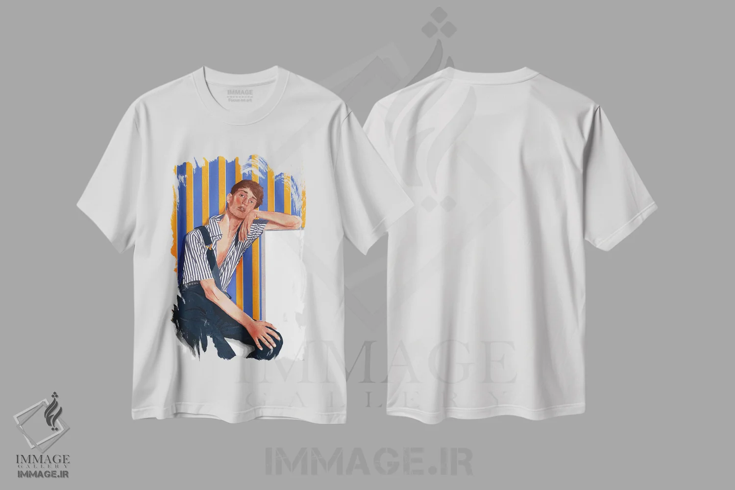 تیشرت سفید طرح دار راه راه ها، هنر فاخر معاصر اثر جیمی ادلر | فروشگاه ایماژ